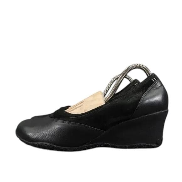 Merrell Shoes Womens 9.5 Wedge Slip On Fashion Classic Leather Lotus Black Comfy - Picture 3 of 15
